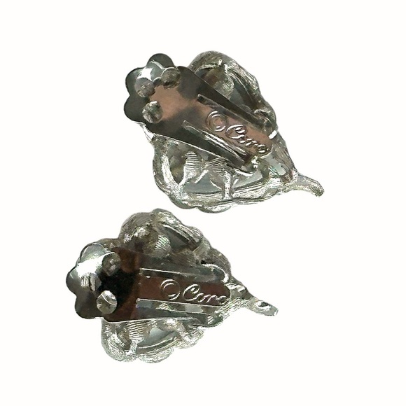 Vintage Coro Signed Silver/Ice Blue Glass Crystal Clip On Earrings - Picture 2 of 2